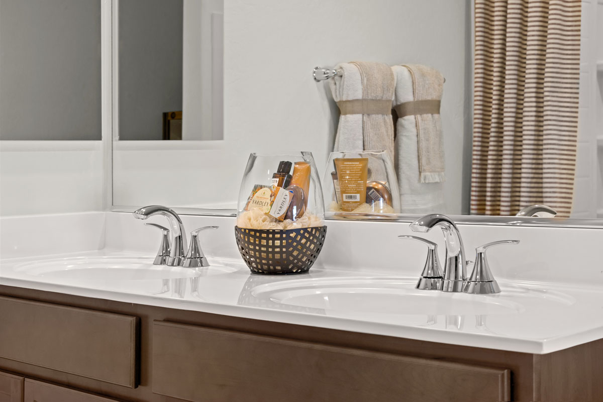 Dual-sink vanity at primary bath