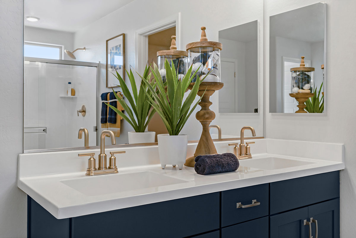 Dual-sink vanity at primary bath