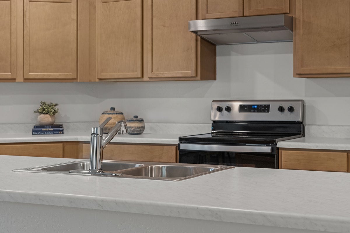 Large kitchen island with dual-basin sink