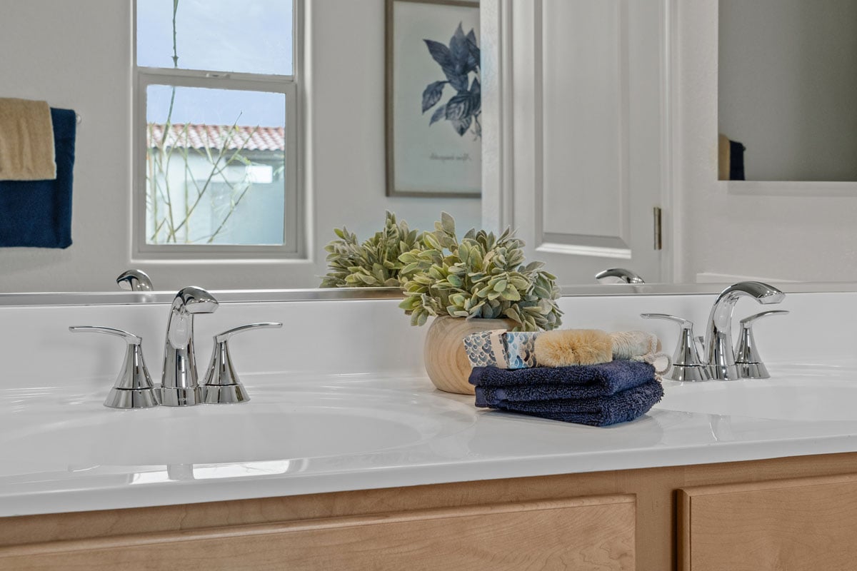 Dual-sink vanity at primary bath