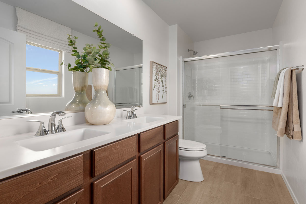 Dual-sink vanity at primary bath