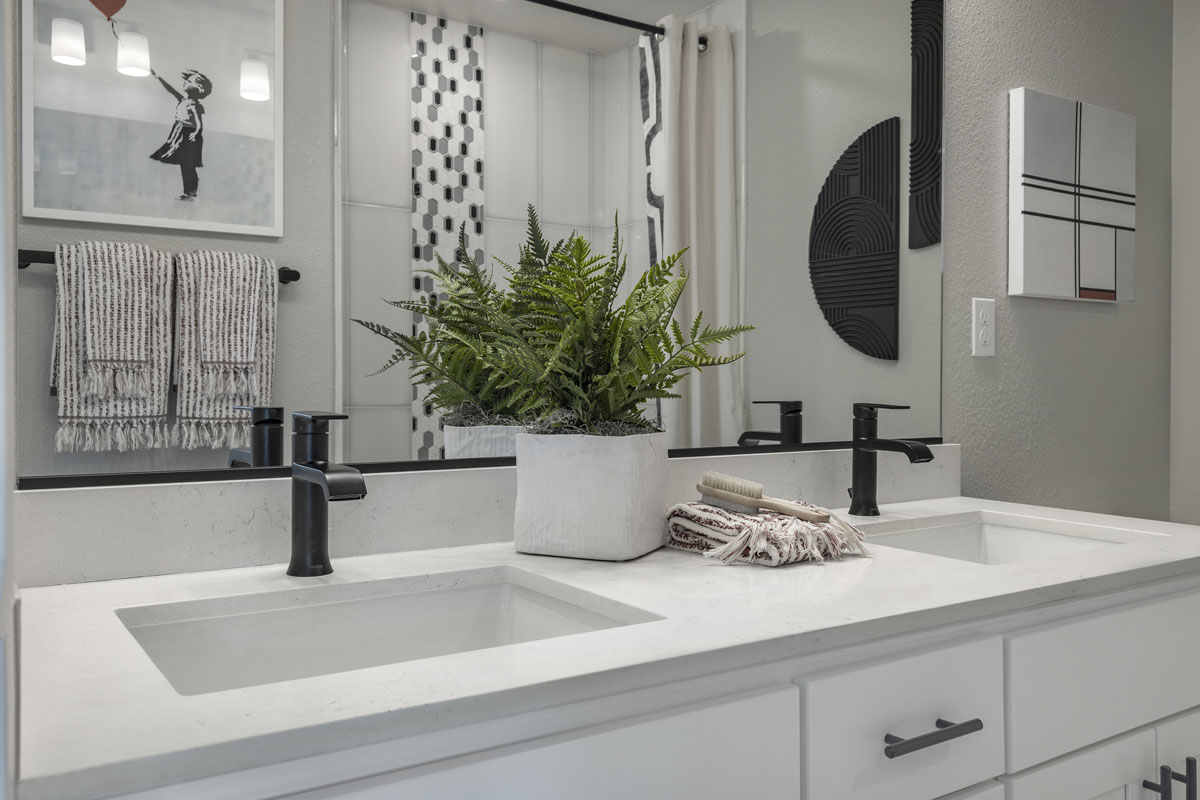 Dual-sink vanity at primary bath