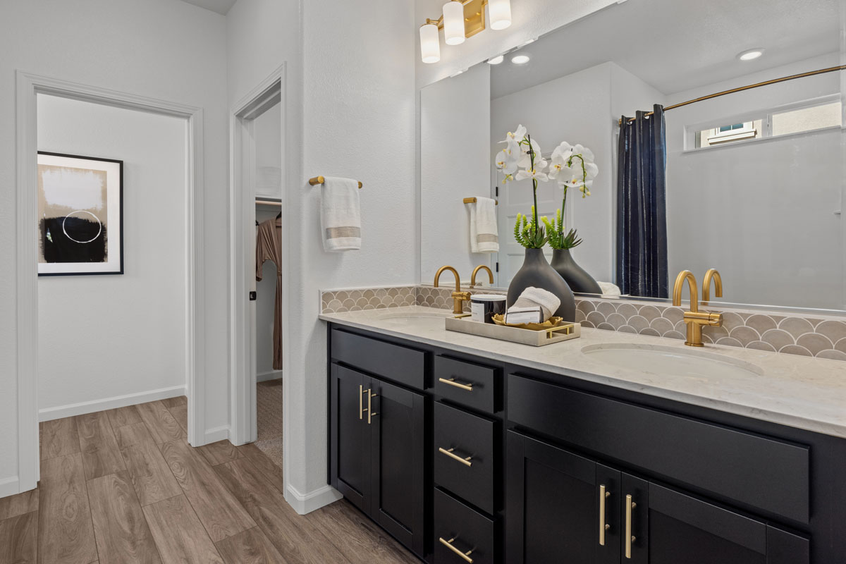 Dual-sink vanity at primary bath