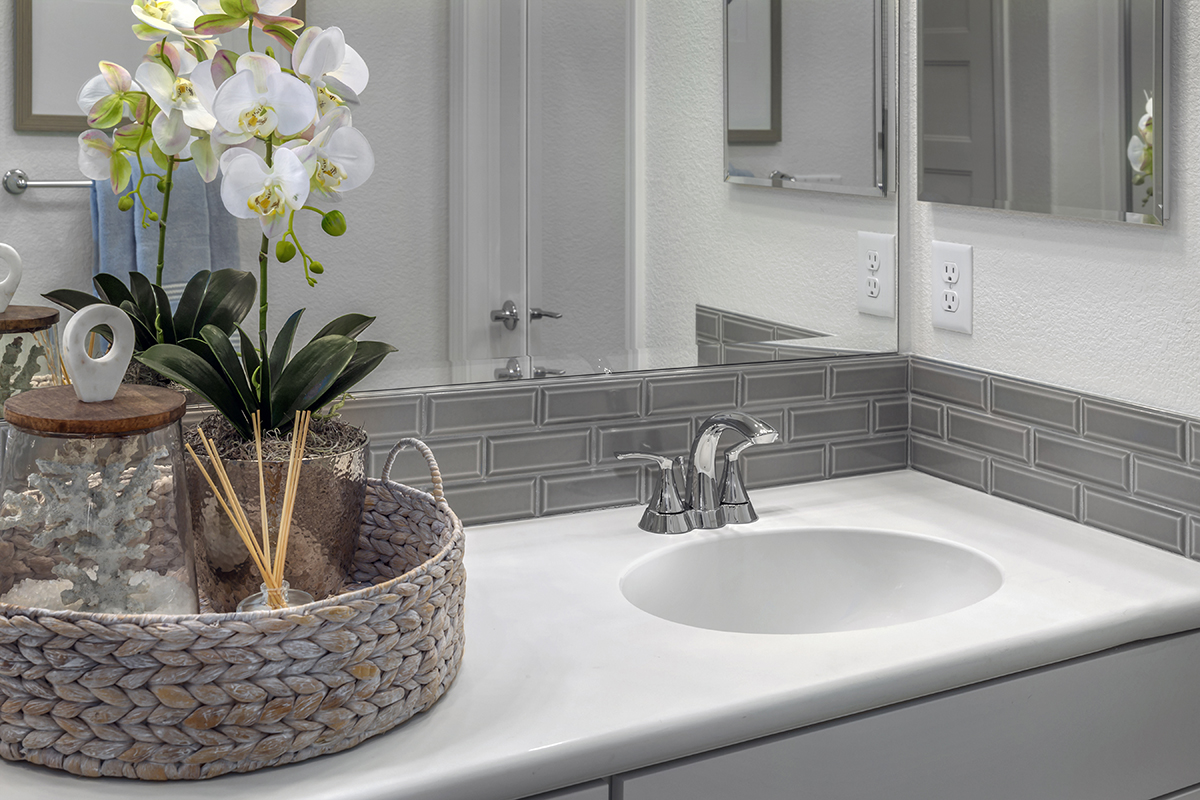 Single-sink vanity at primary bath