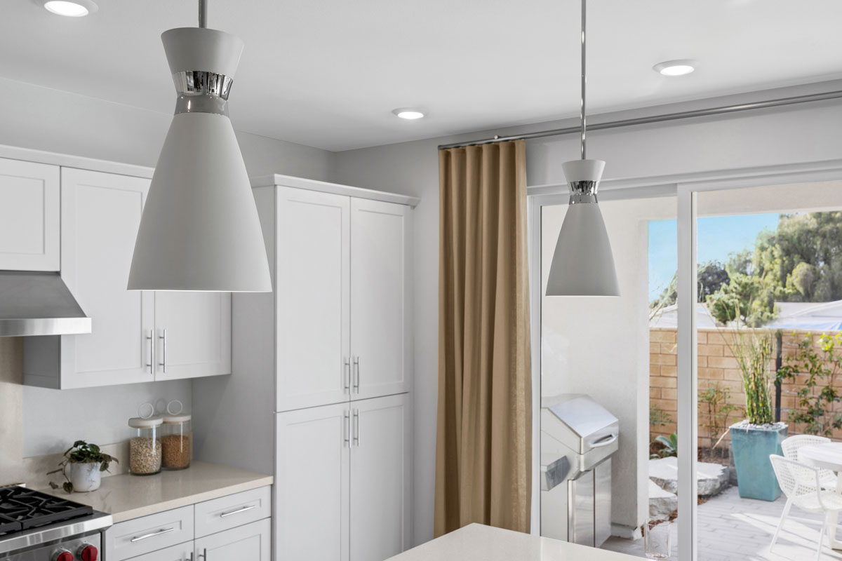 Pendant lighting above kitchen island