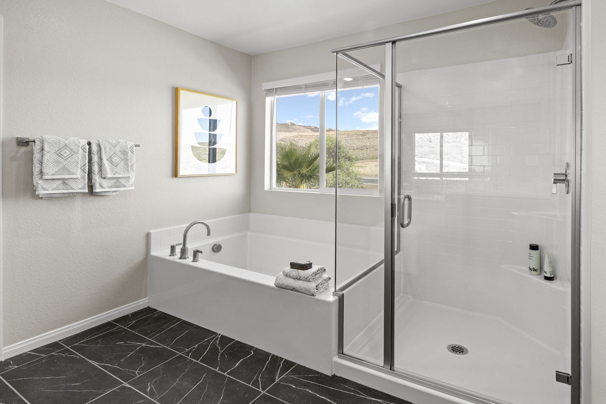 Optional separate tub and walk-in shower at primary bathroom