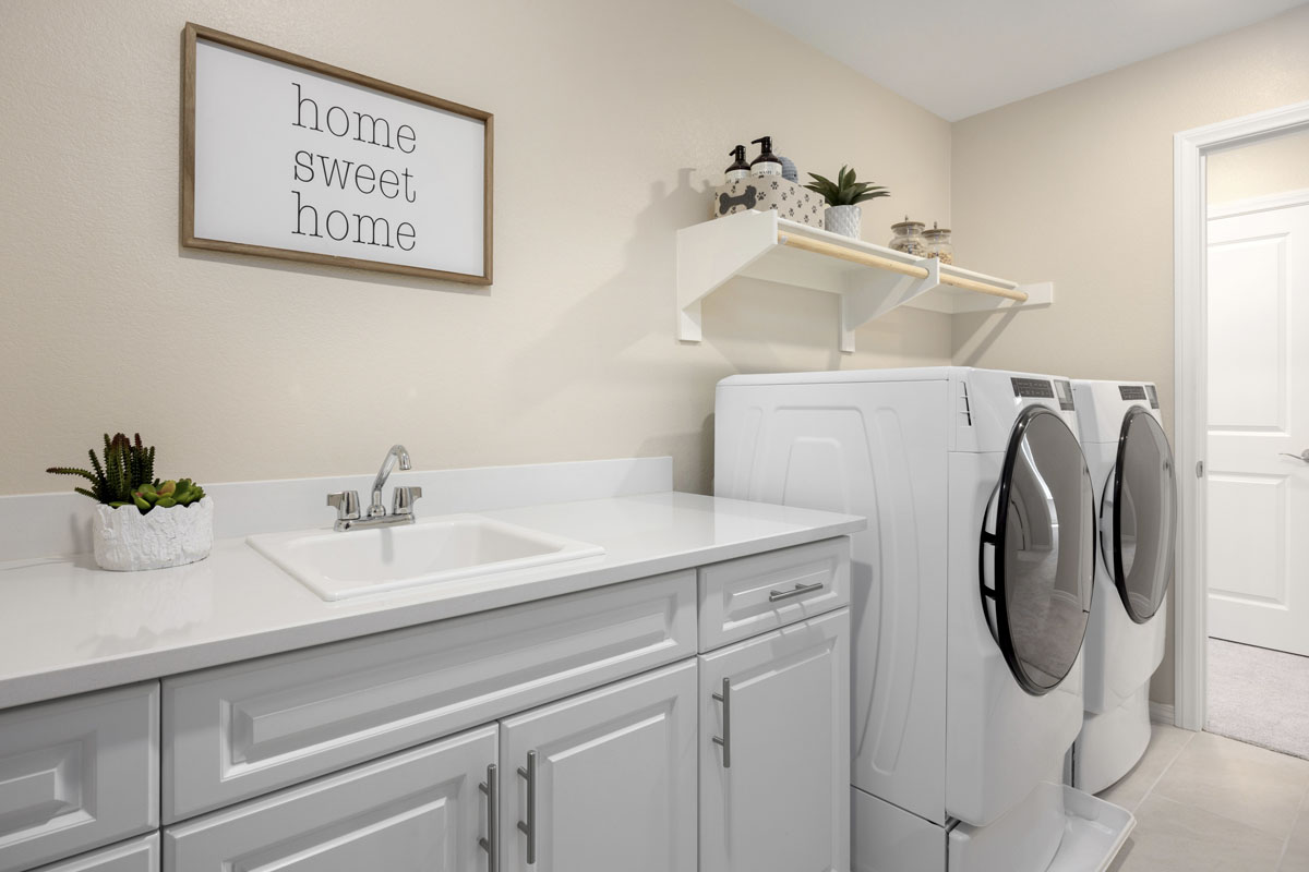 Optional lower cabinets with sink at laundry room