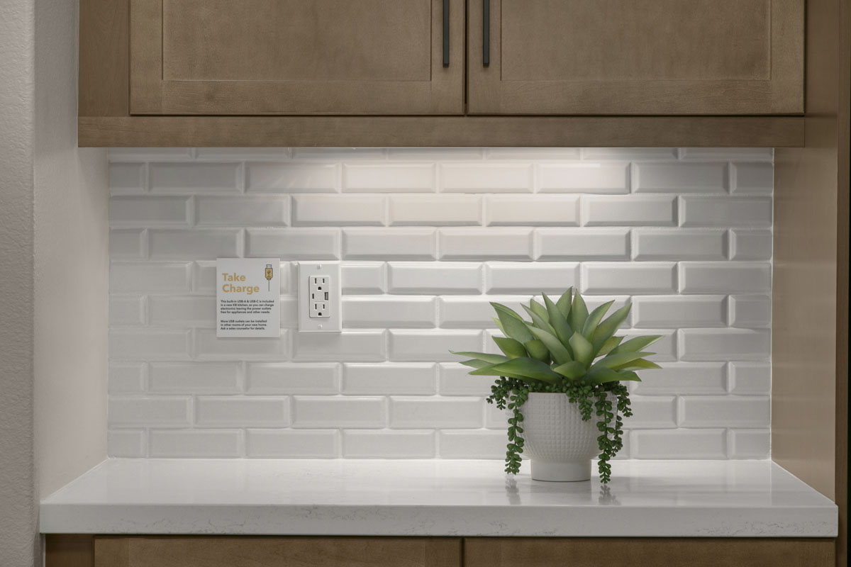 USB-A and USB-C charging receptacle at kitchen