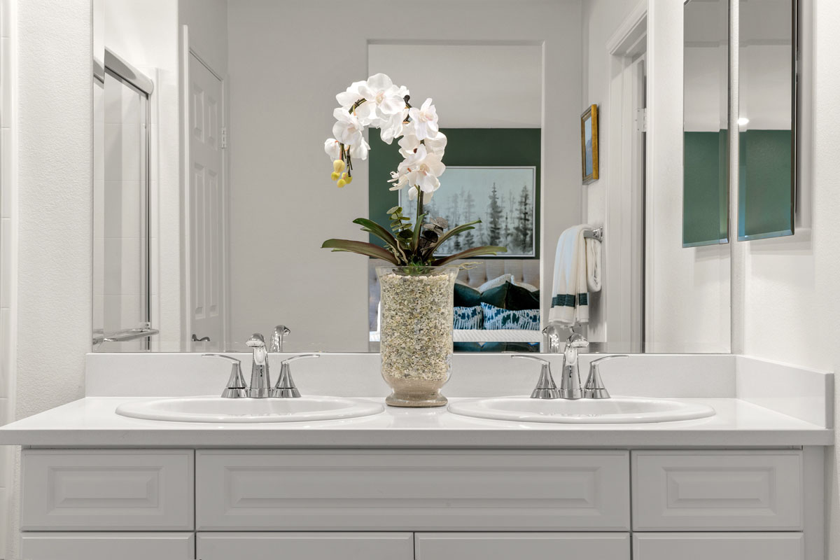 Dual-sink vanity at primary bath