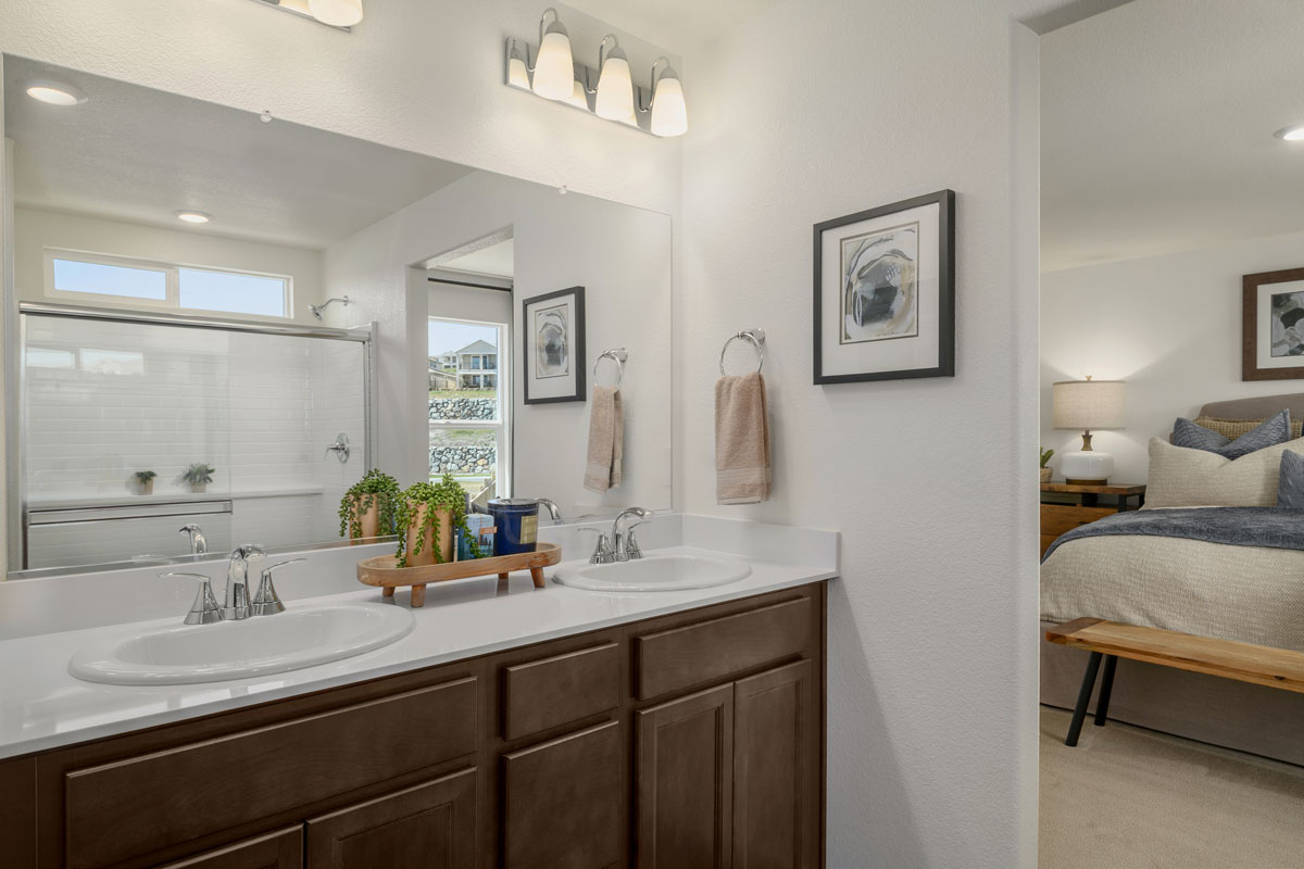 Dual-sink vanity at primary bath