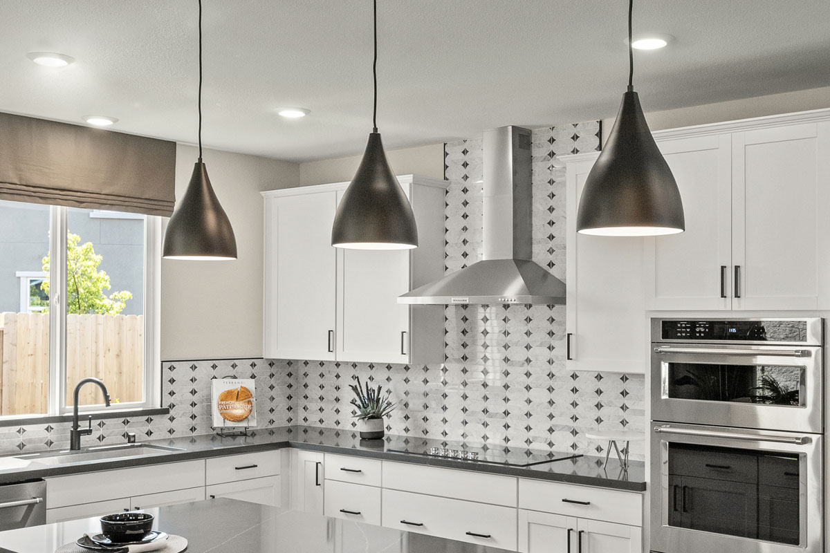 Pendant lights over kitchen island