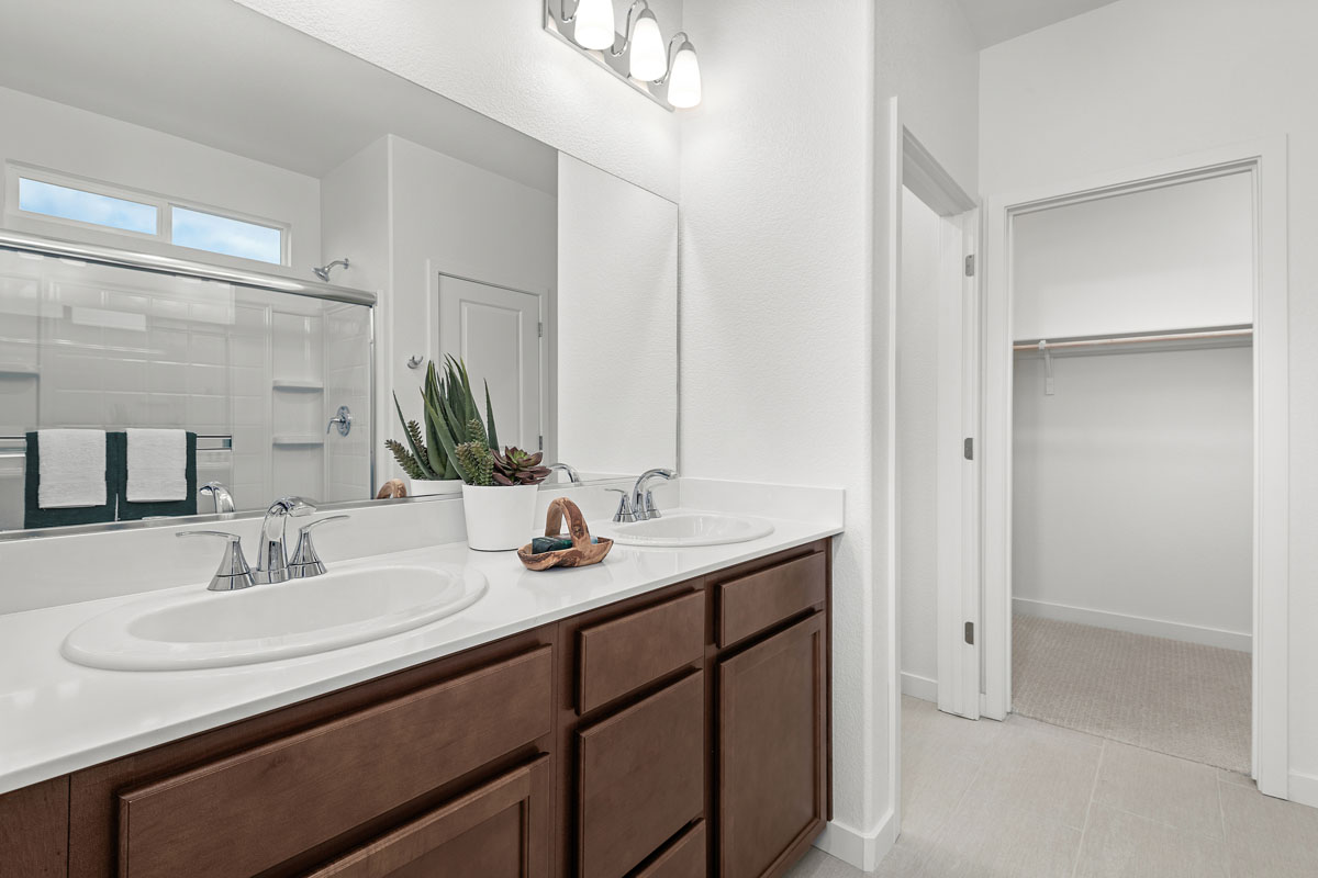 Dual-sink vanity at primary bath