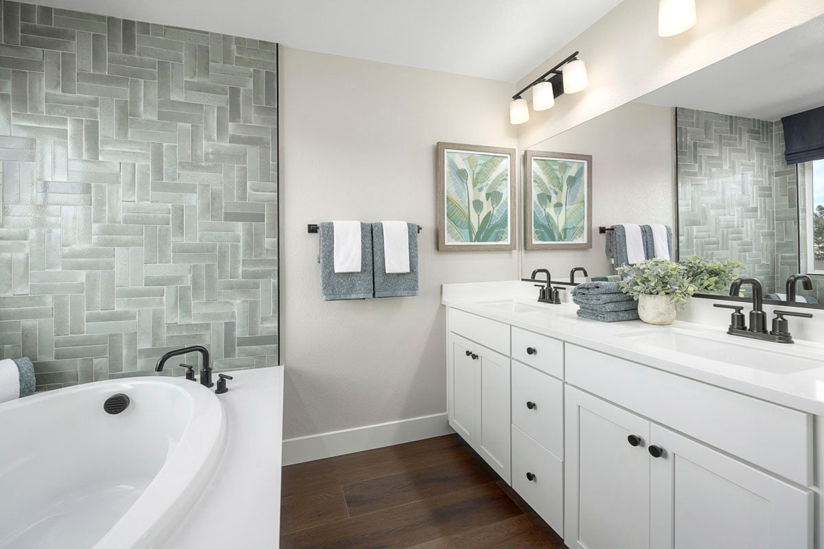 Dual-sink vanity at primary bath