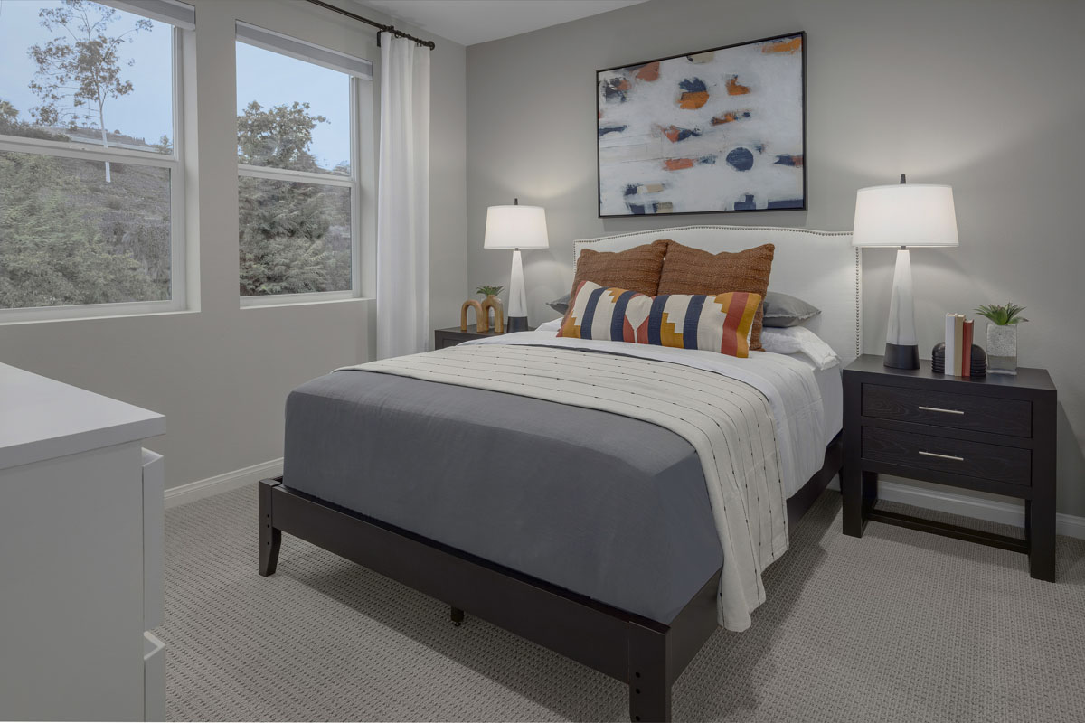 KB model home primary bedroom in Lemon Grove, CA