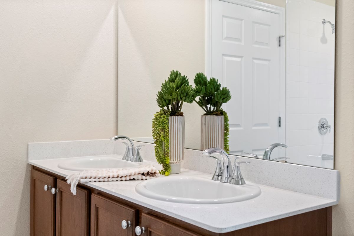 Dual-sink vanity at primary bath