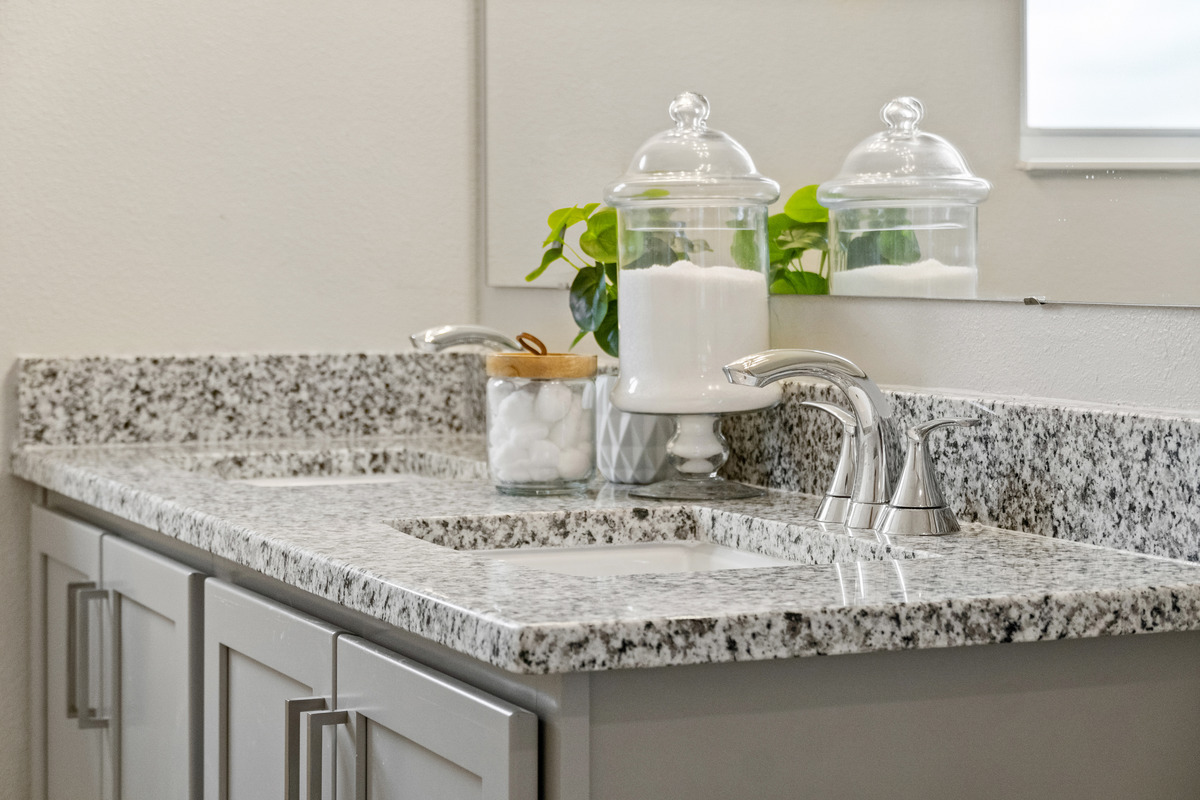 Dual sink vanity at primary bath