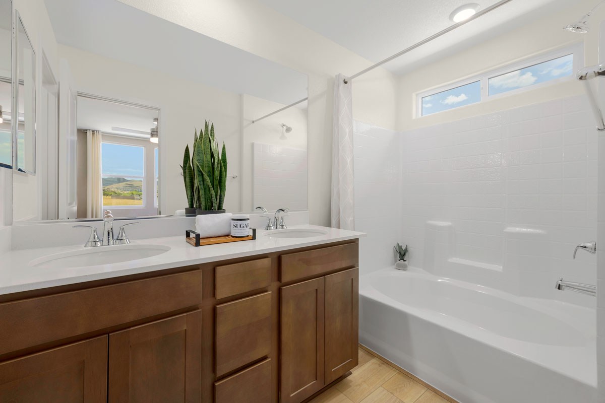 Dual-sink vanity at primary bath