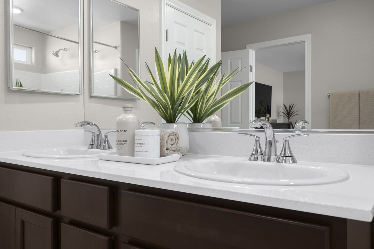 Dual-sink vanity at primary bath