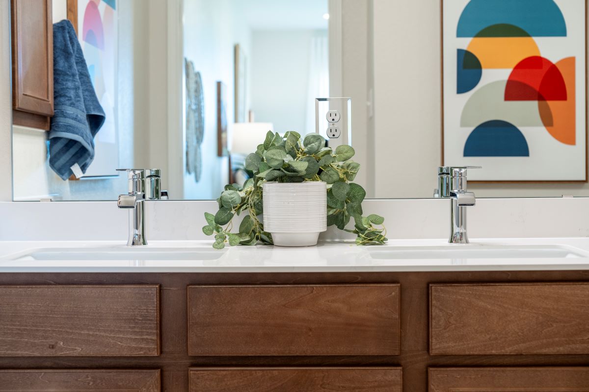 Dual-sink vanity at primary bath