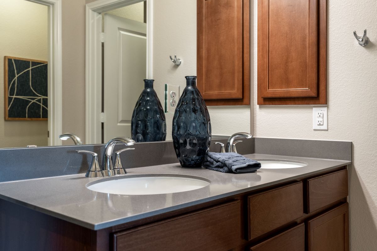 Dual-sink vanity at primary bath