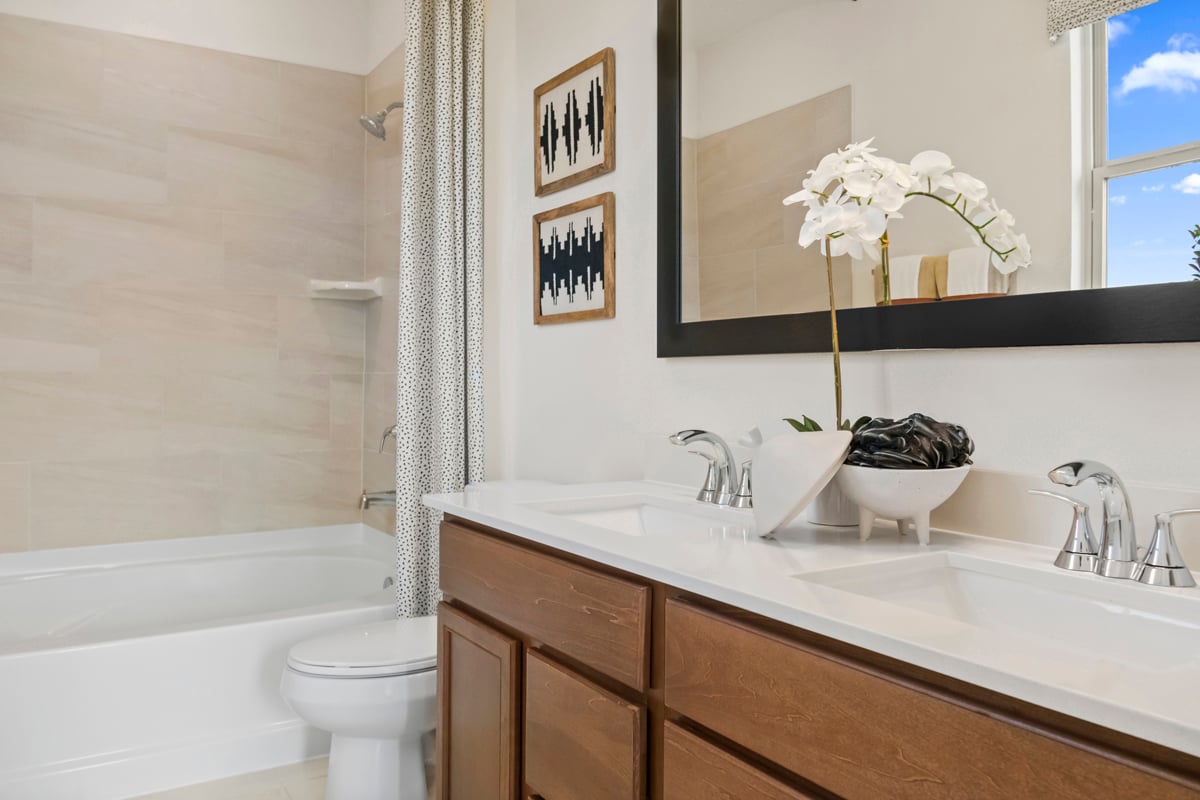 Dual-sink vanity at primary bath