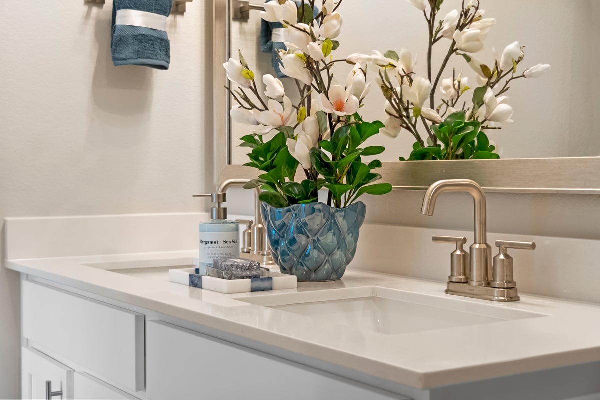 Dual-sink vanity at primary bath