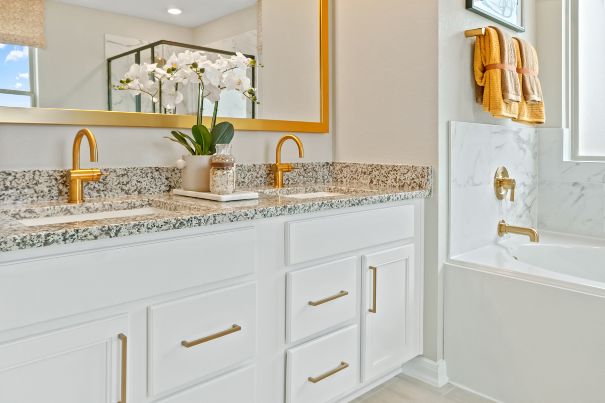 Dual-sink vanity at primary bath