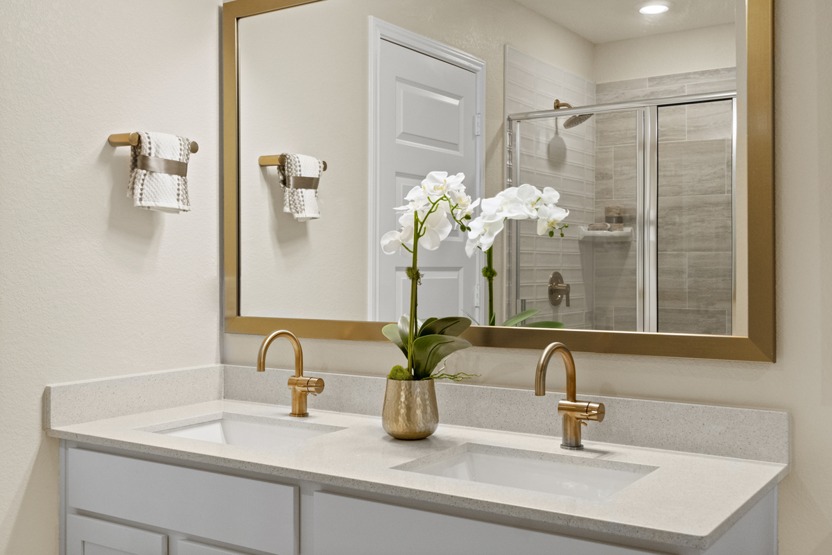 Dual-sink vanity at primary bath