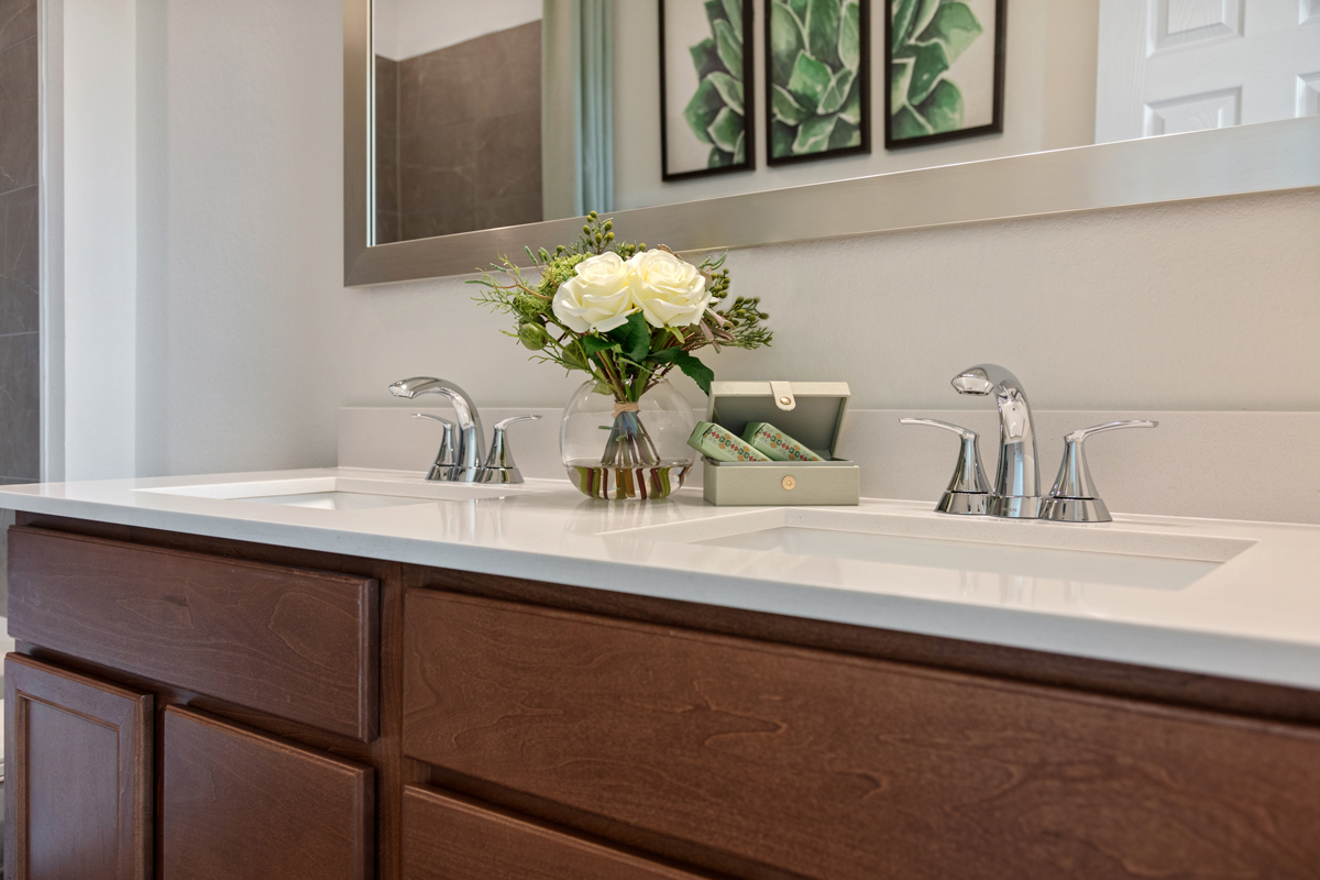 Dual-sink vanity at primary bath