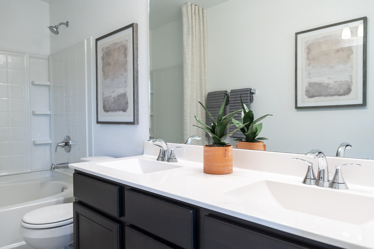 Dual-sink vanity at primary bath