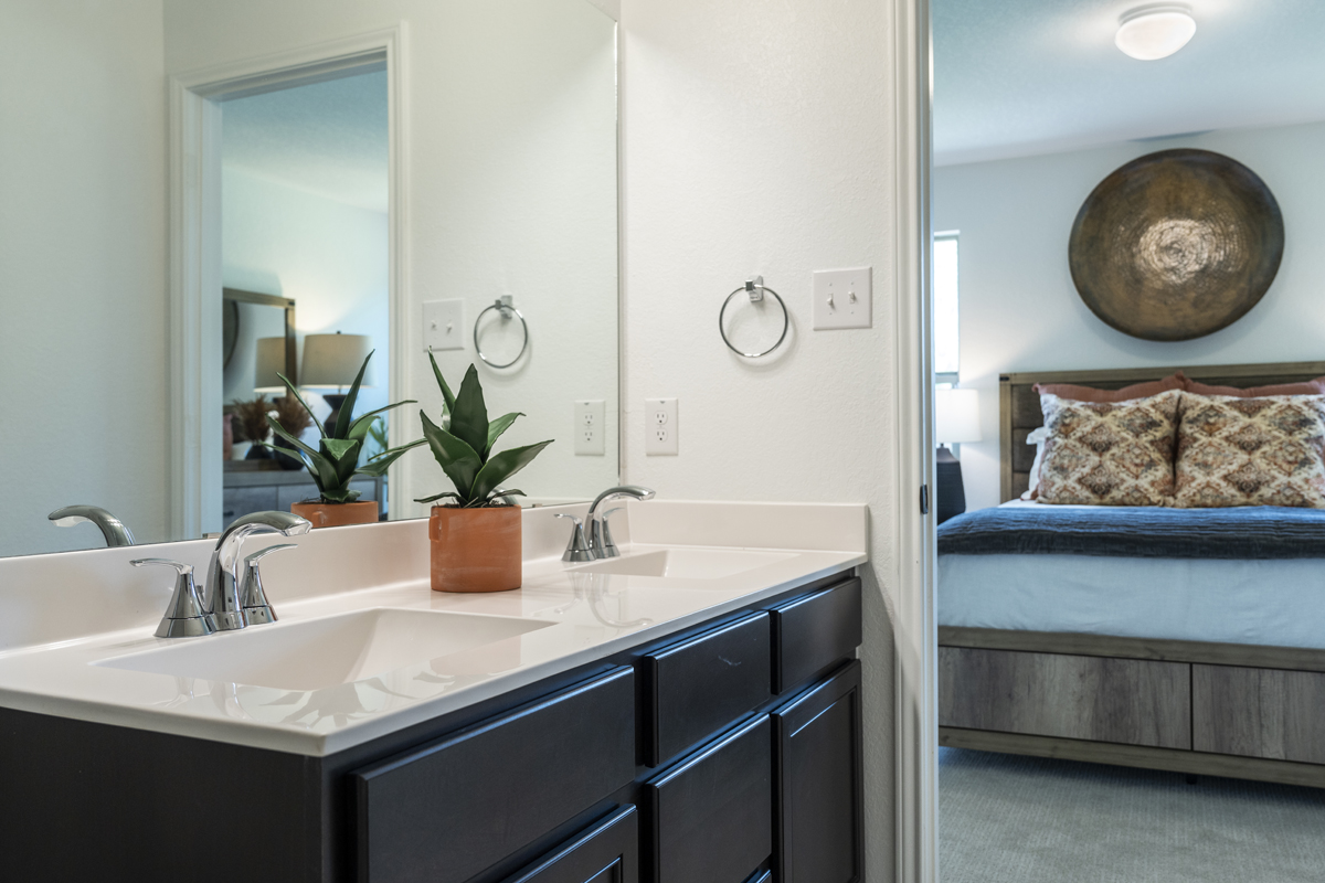 Dual-sink vanity at primary bath