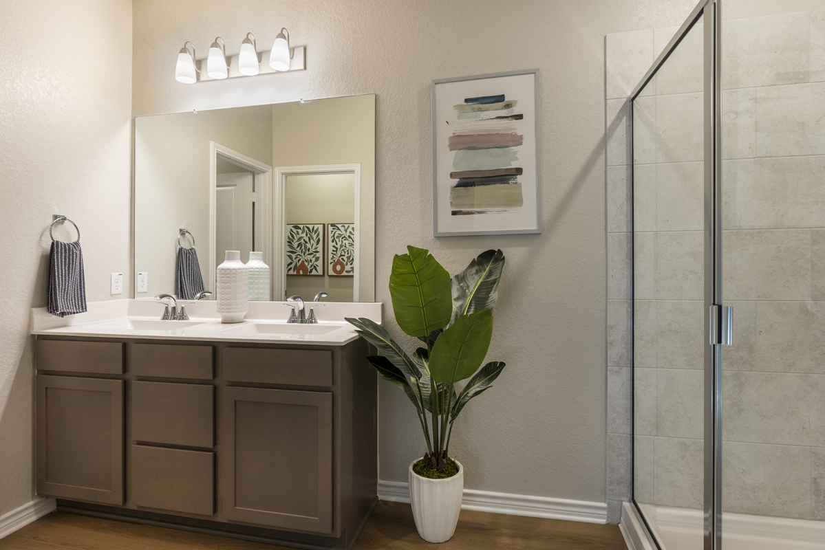 Walk-in shower with tile surround