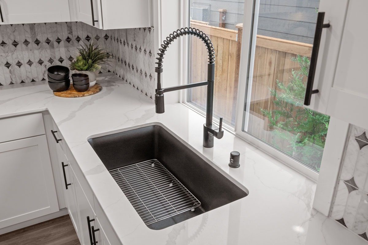 Single-basin undermount sink at kitchen