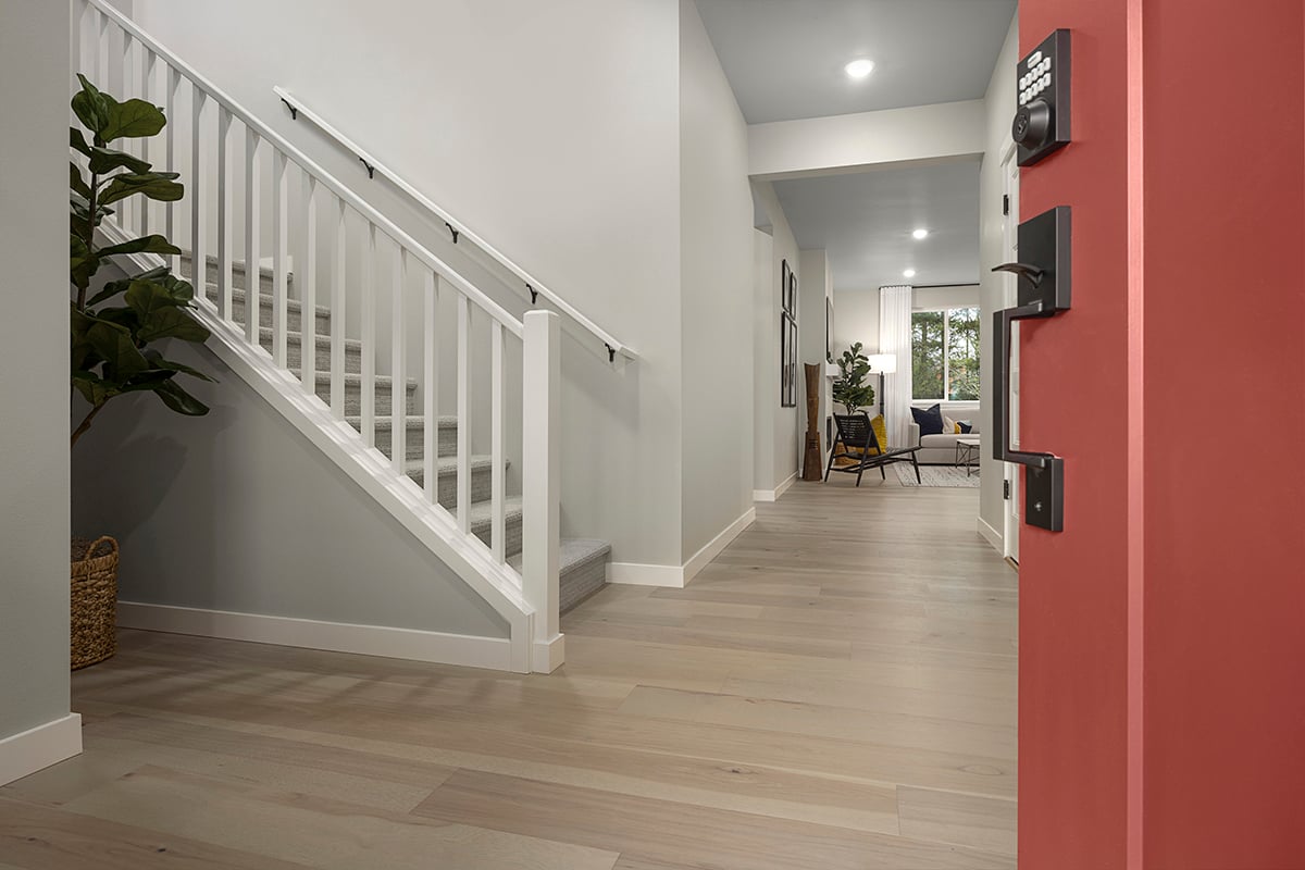 Engineered hardwood flooring at entry